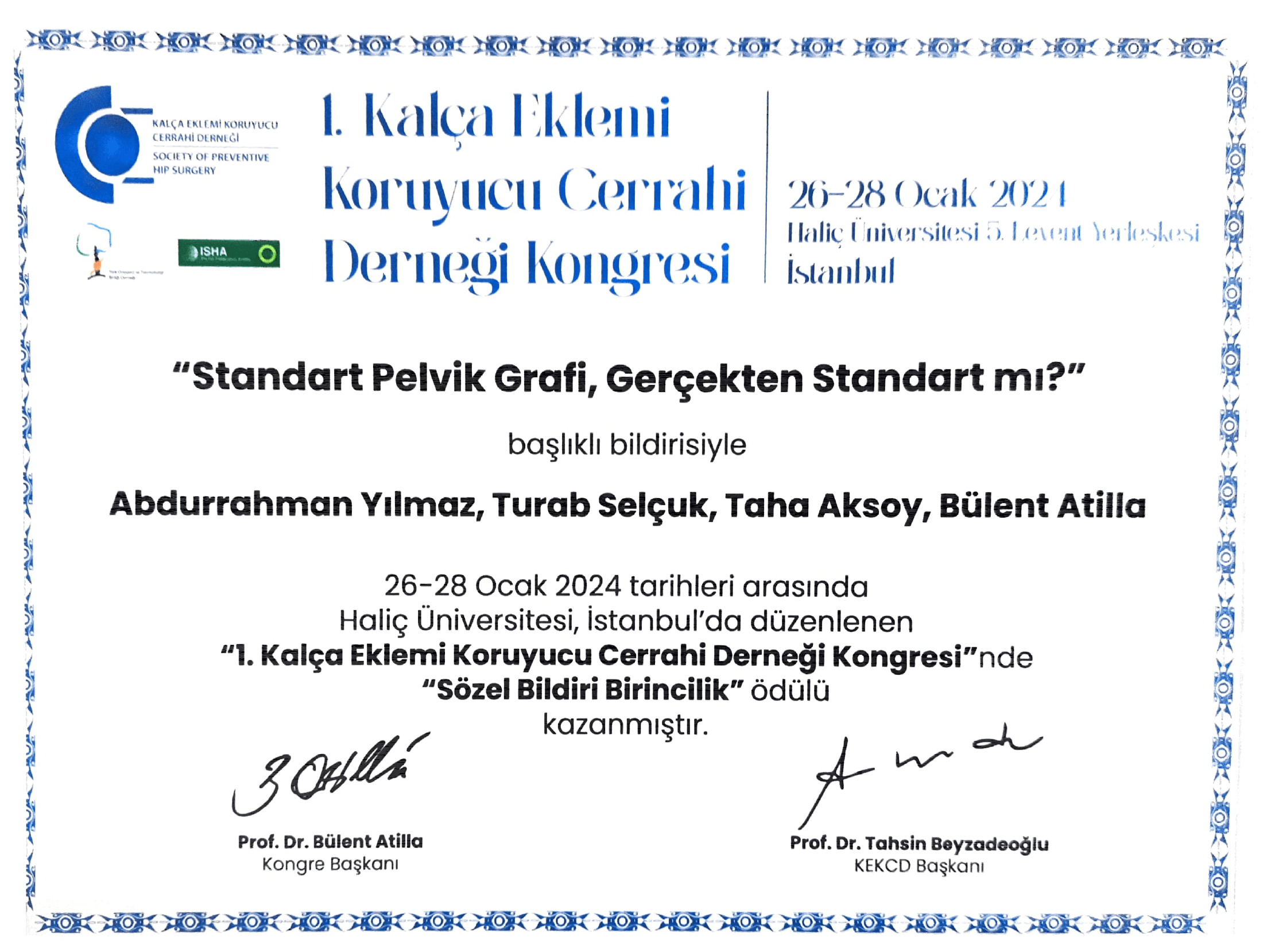 KEKCD 2024 sözel bildiri birincilik belgesi