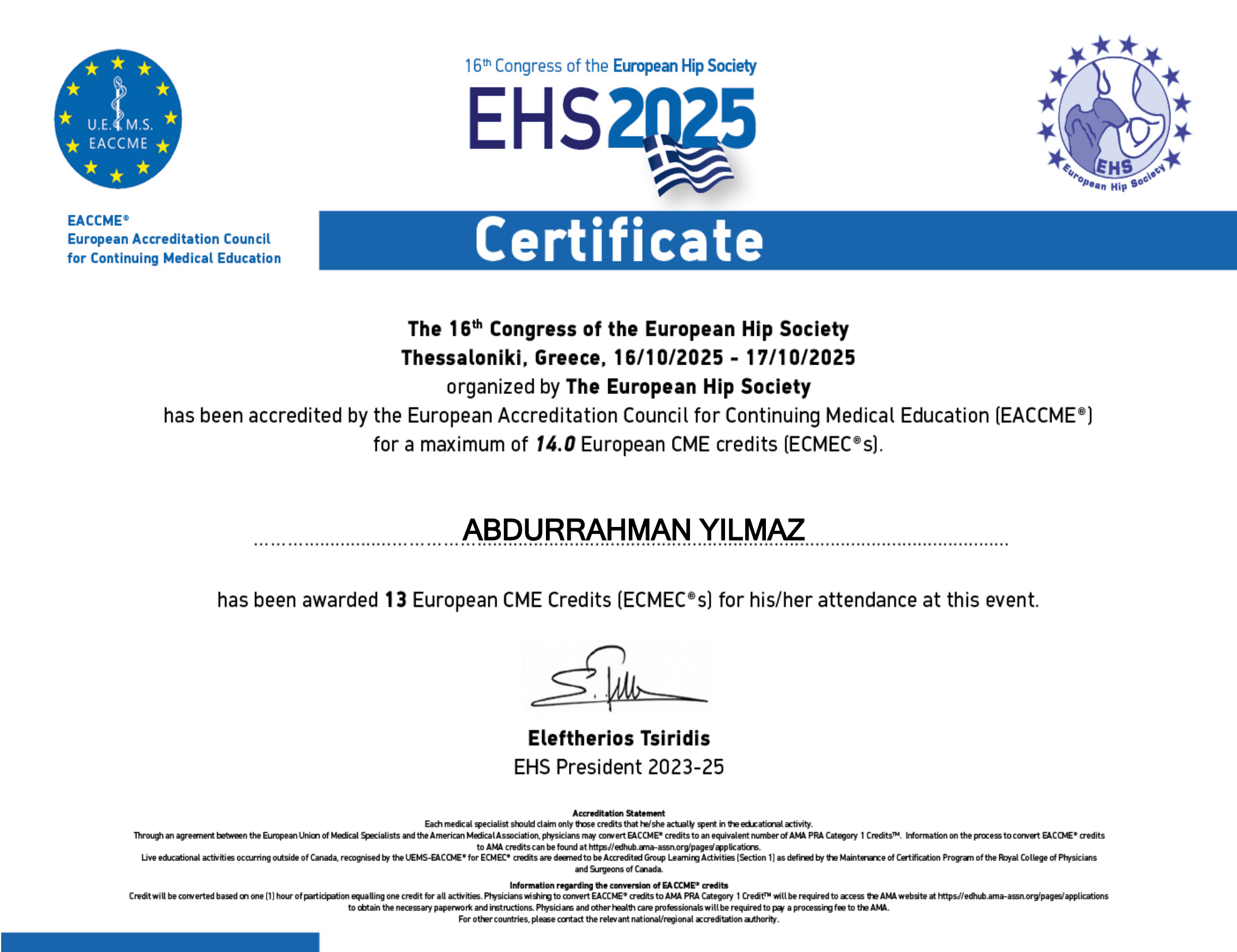 EHS 2025 katılım belgesi